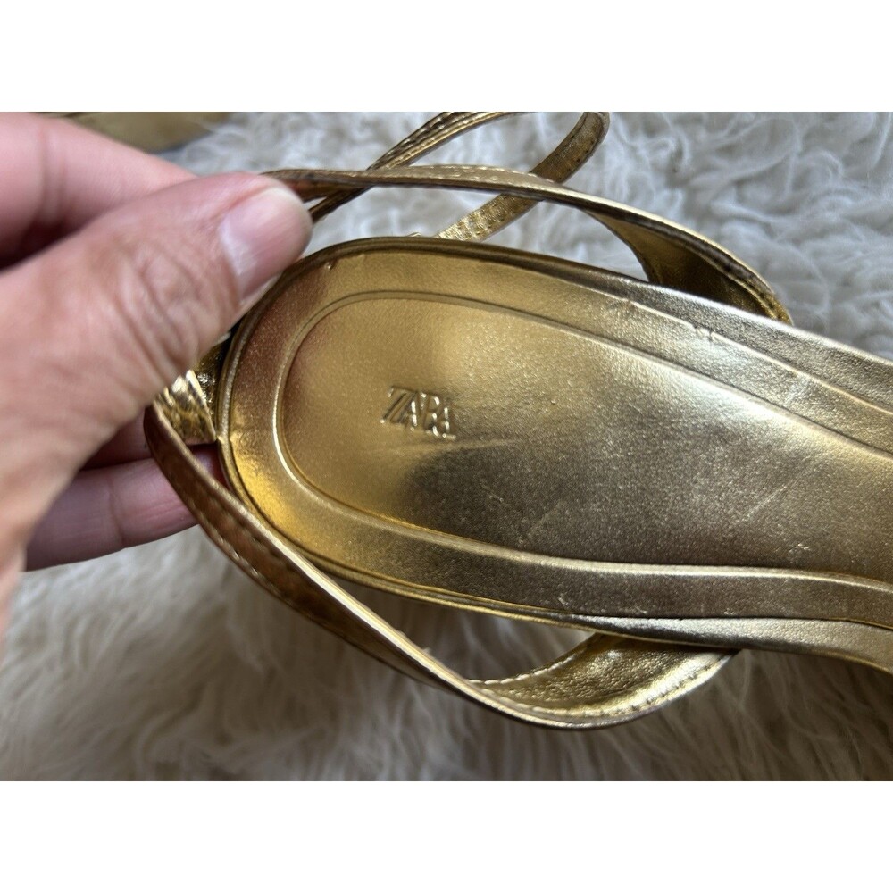 Zara Gold Platform Block Heel Sandals - Picture 6 of 14